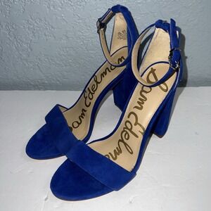 Sam Edelman Womens Yaro Sandal 7.5 RoyalBlue Suede Chunky Heel Ankle Strap Party